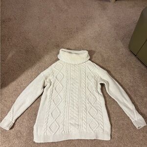 Lands' End Cream Cable Knit Turtleneck Sweater